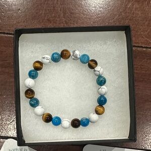 Chic Beaded Bracelet with Blue, White, and Brown Accents